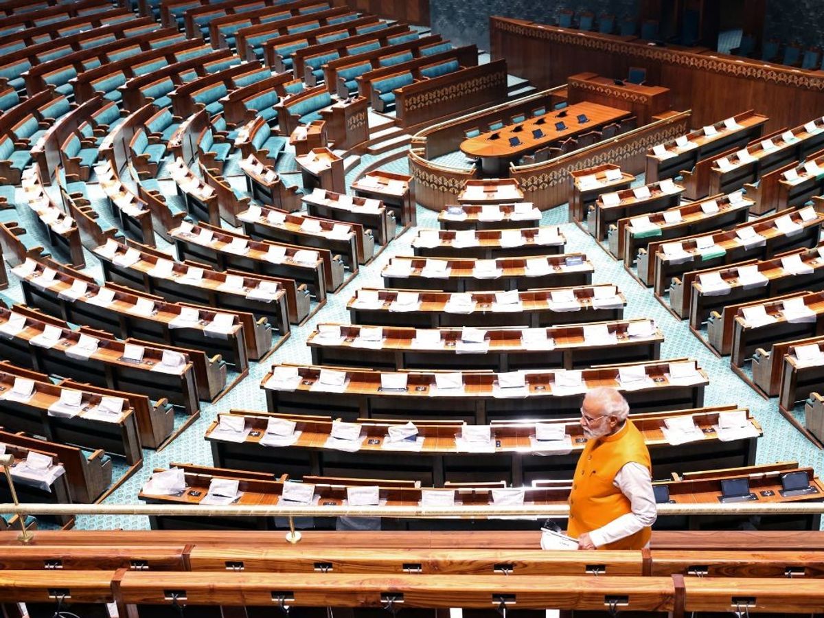 Indian prime minister Narendra Modi inspects the new parliament building in New Delhi
