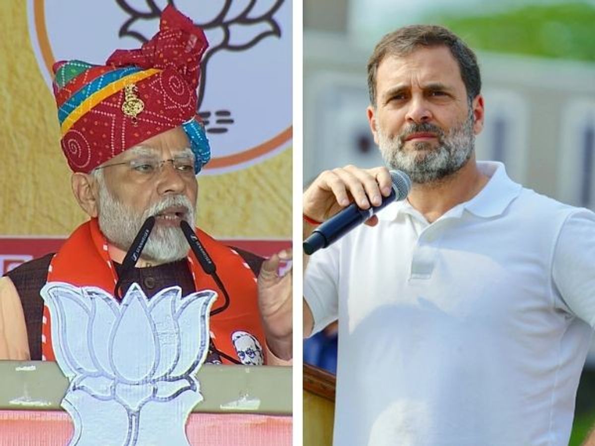 Indian prime minister Narendra Modi (L) and Indian National Congress leader Rahul Gandhi during election campaigning