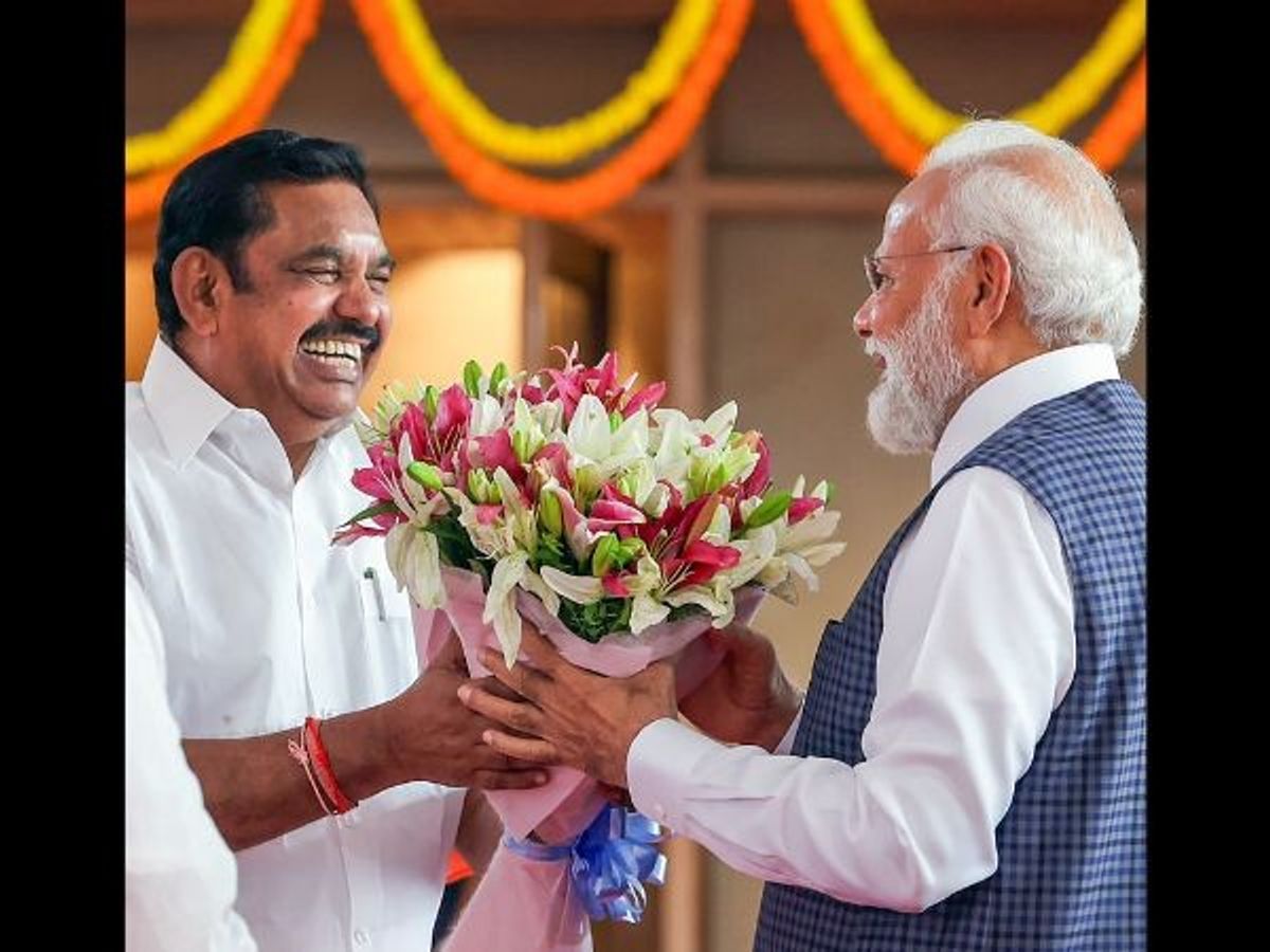 Indian prime minister Narendra Modi meets All India Anna Dravida Munnetra Kazhagam (AIADMK) leader Edappadi K. Palaniswami in New Delhi