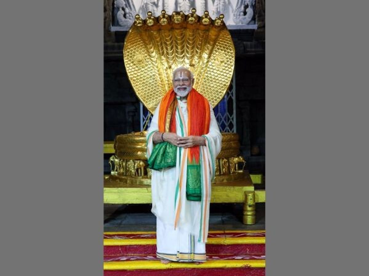 Indian prime minister Narendra Modi offers prayers at the Venkateswara Swamy Temple at Tirumala in Tirupati in the southern Indian state of Andhra Pradesh