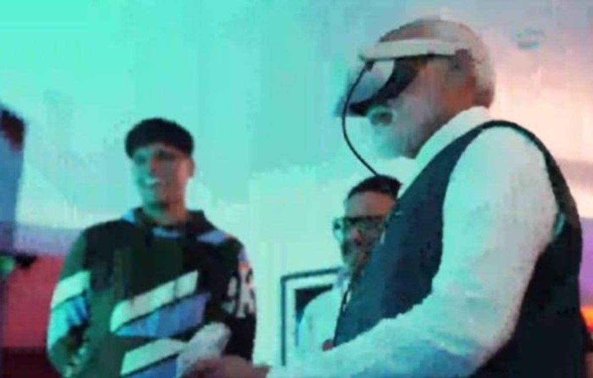 Indian prime minister Narendra Modi plays virtual games with some of India's top gamers