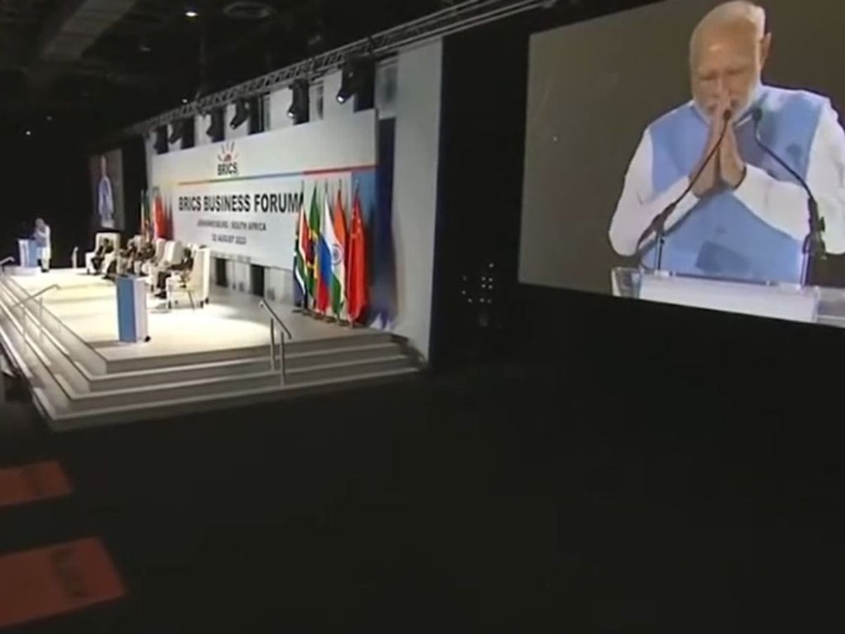 Indian prime minister Narendra Modi speaks at BRICS Business Forum in Johannesburg, South Africa