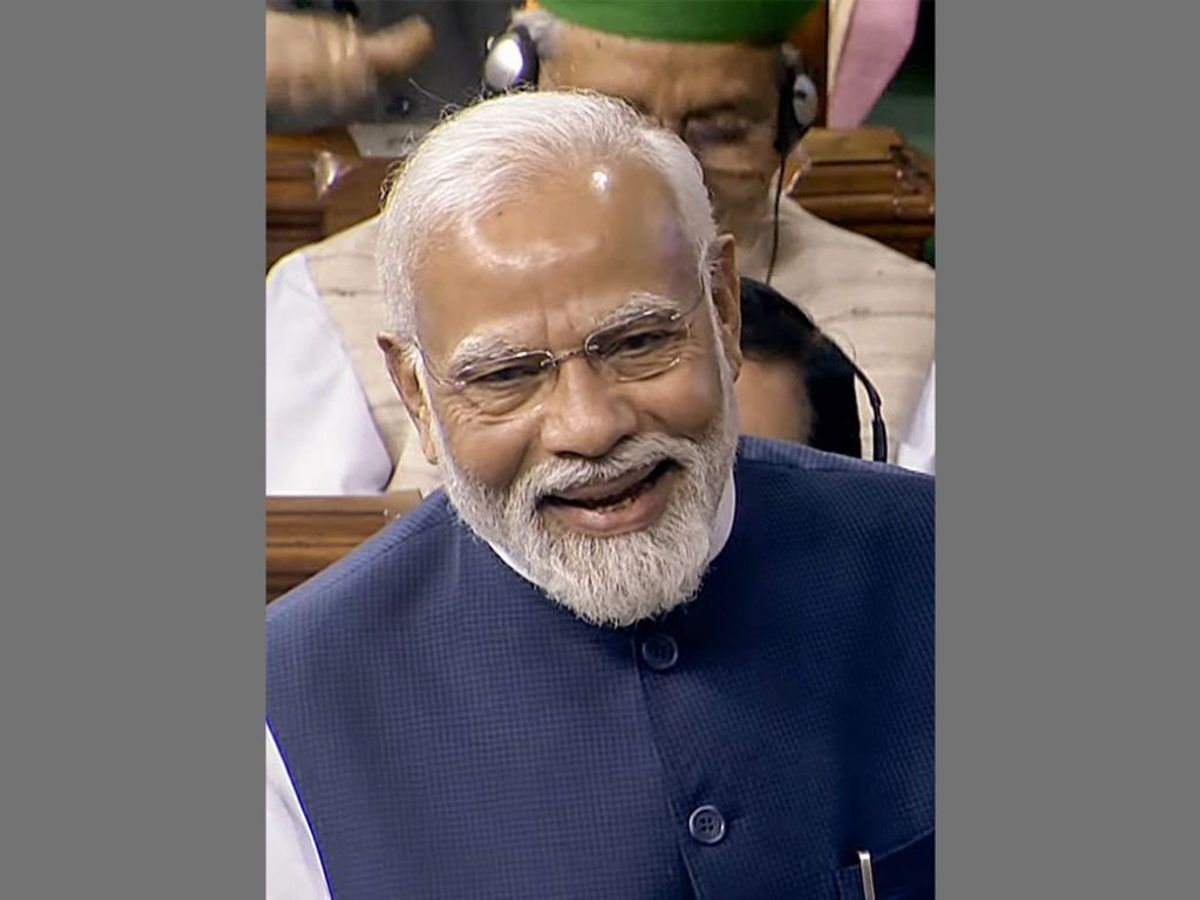Indian prime minister Narendra Modi speaks during a debate on the no-confidence motion in the Lok Sabha in the monsoon session of the parliament, in New Delhi