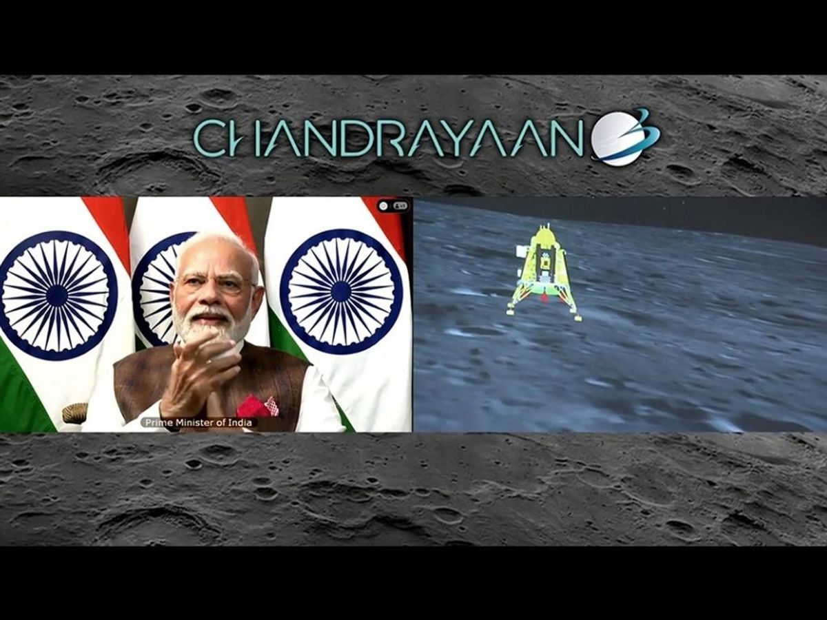 Indian prime minister Narendra Modi watches live from South Africa as Chandrayaan-3 lander Vikram's touches down on the moon's South Pole