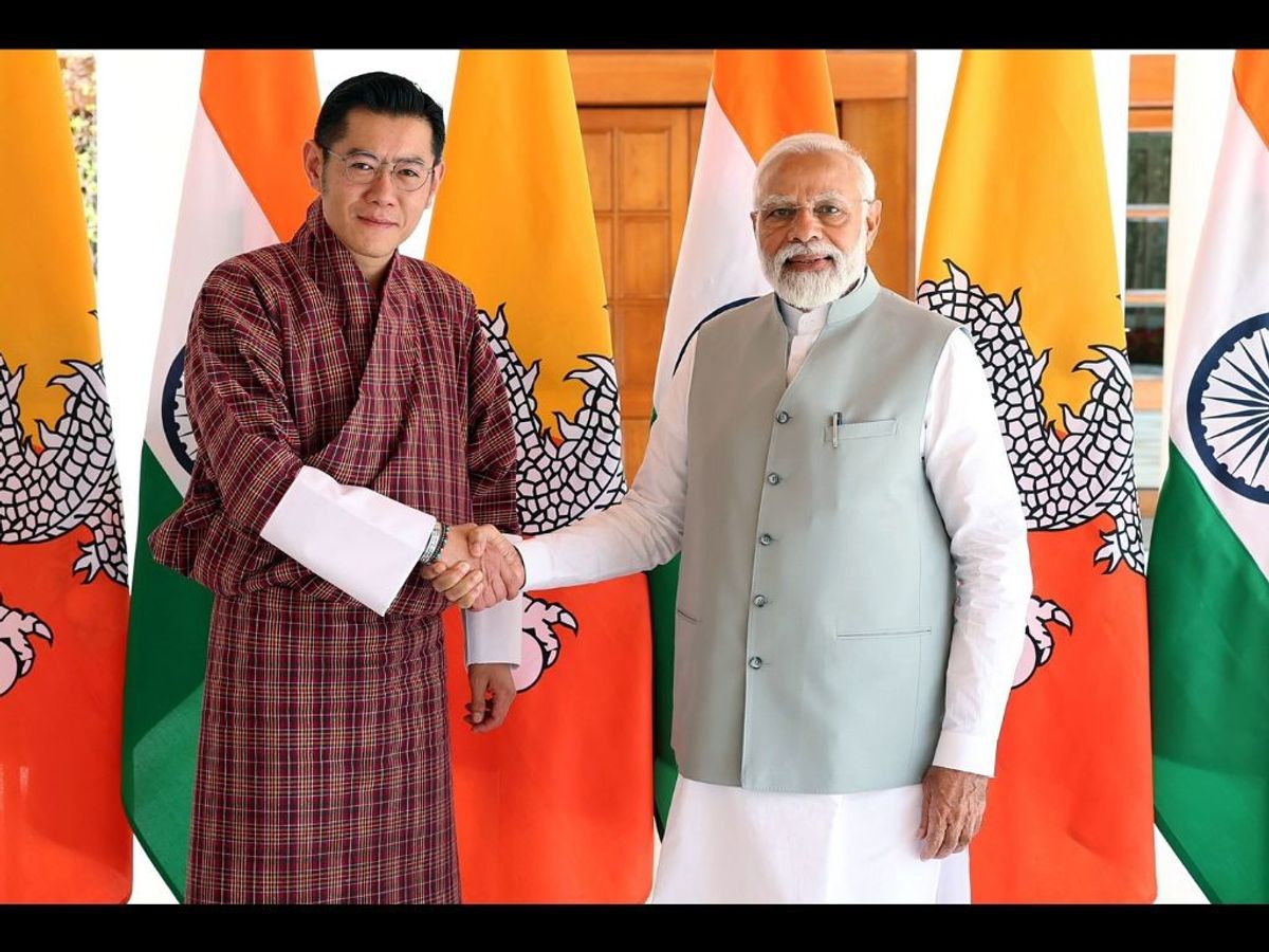 Indian prime minister Narendra Modi with Bhutanese king Jigme Khesar Namgyel Wangchuck, in New Delhi