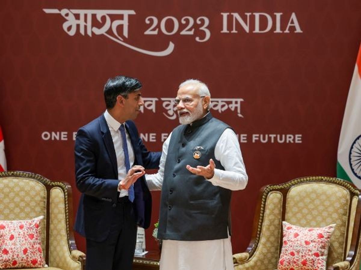 Indian prime minister Narendra Modi with his British counterpart Rishi Sunak on sidelines of G20 summit