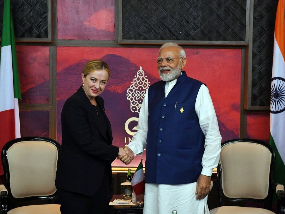 Indian prime minister Narendra Modi with his Italian counterpart Giorgia Meloni.