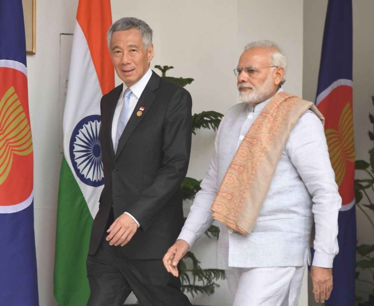 Indian prime minister Narendra Modi with his Singaporean counterpart Lee Hsien Loong