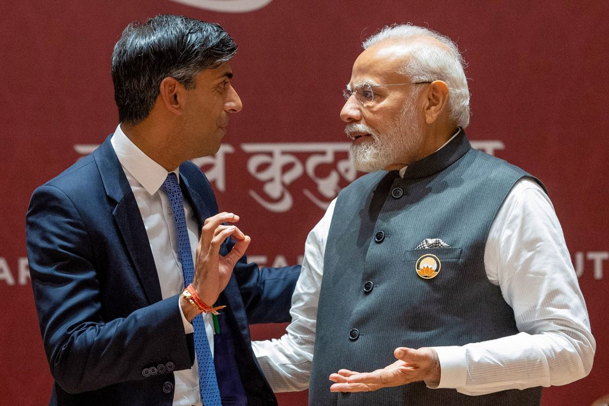 Indian prime minister Narendra Modi with UK PM Rishi Sunak