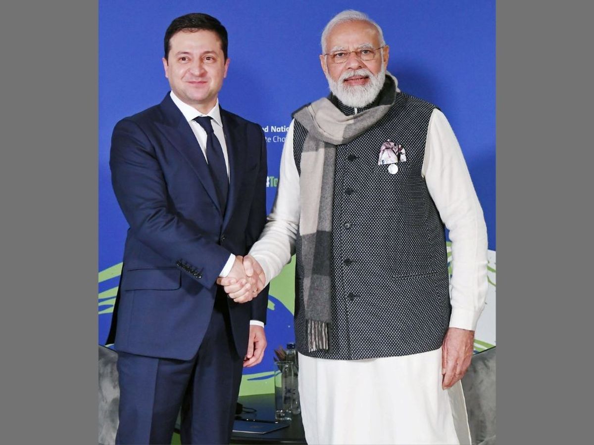 Indian prime minister Narendra Modi with Ukrainian president Volodymyr Zelensky