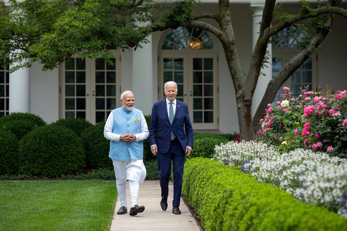 Indian prime minister Narendra Modi with US president Joe Biden, at the White House, in Washington DC