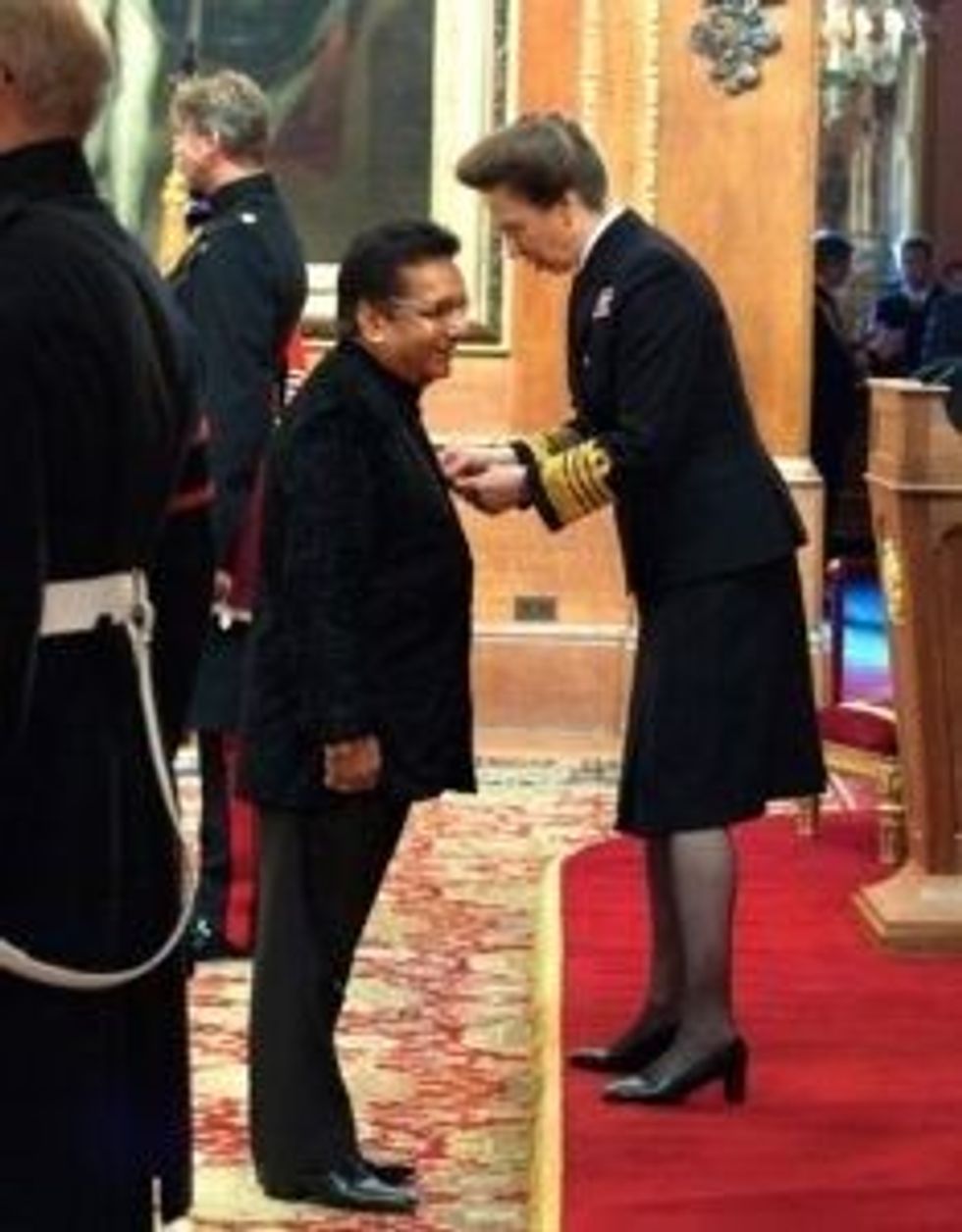 Inset Channi Singh getting an OBE