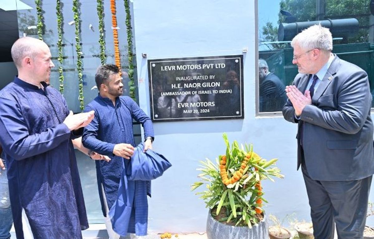 Israeli ambassador to India Naor Gilon at the inauguration of a greenfield plant of the country's EVR Motors in Manesar in the northern state of Haryana.