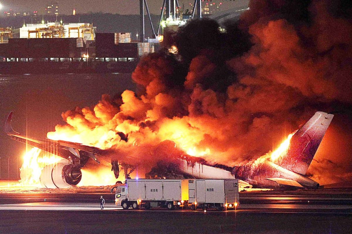 Japan Airlines plane catches fire after an apparent collision on Tokyo airport runway