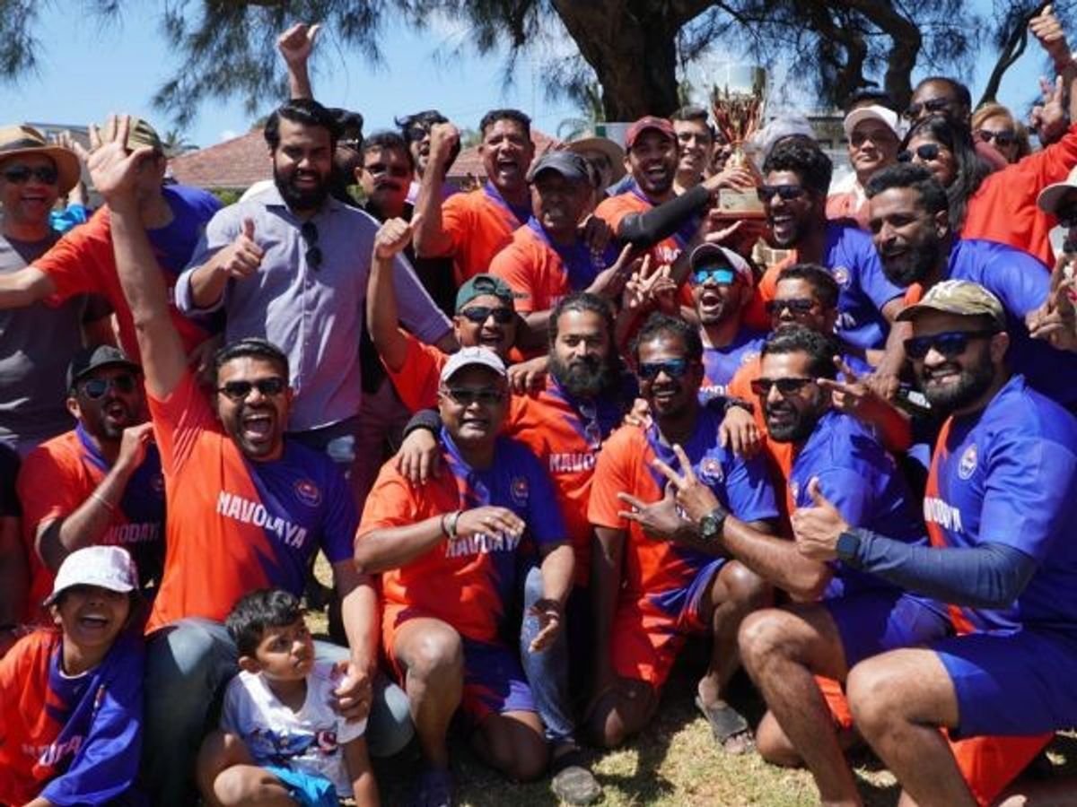 Jubilant members of Navodaya Minnal Chundan after winning the first prize in the Traditional Kerala Boat Race organised by the World Malayalee Council Sydney province in Sydney, Australia, on October 14, 2023.