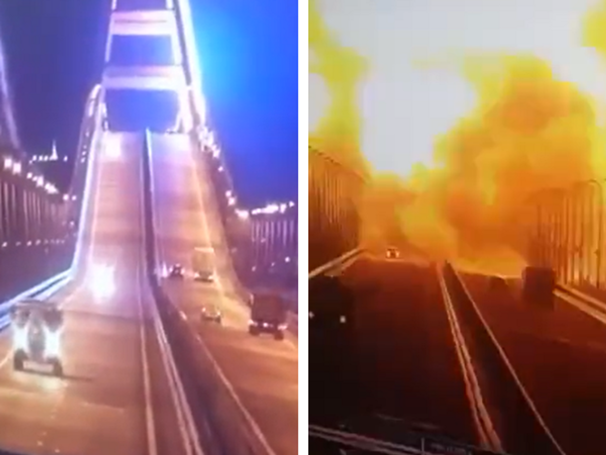 Kerch bridge connecting Crimea to Russia explodes