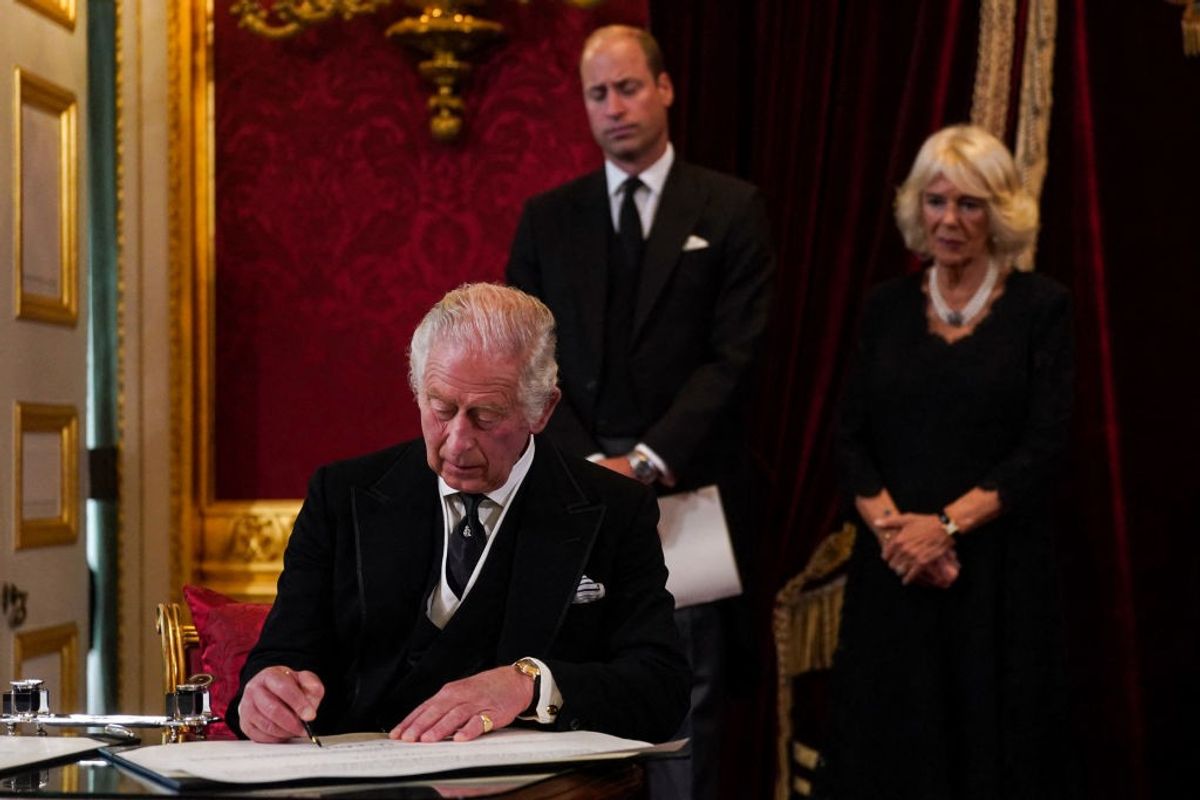 King Charles III with Charles, Prince of Wales, and Camilla, Queen Consort