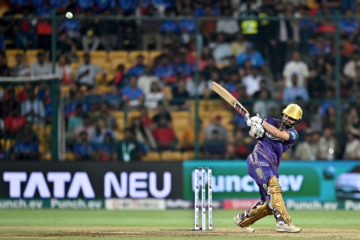 KKR's Rinku Singh plays a shot against RCB in IPL 2024