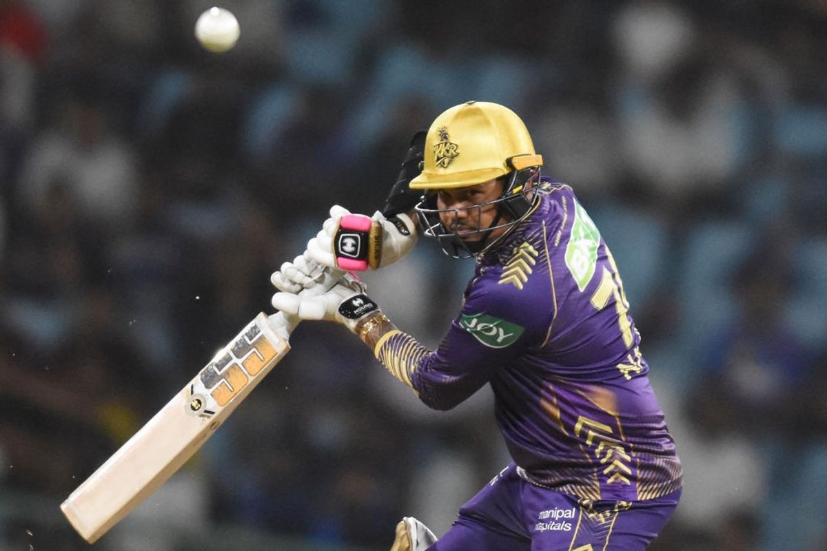 KKR's Sunil Narine plays a shot in IPL 2024