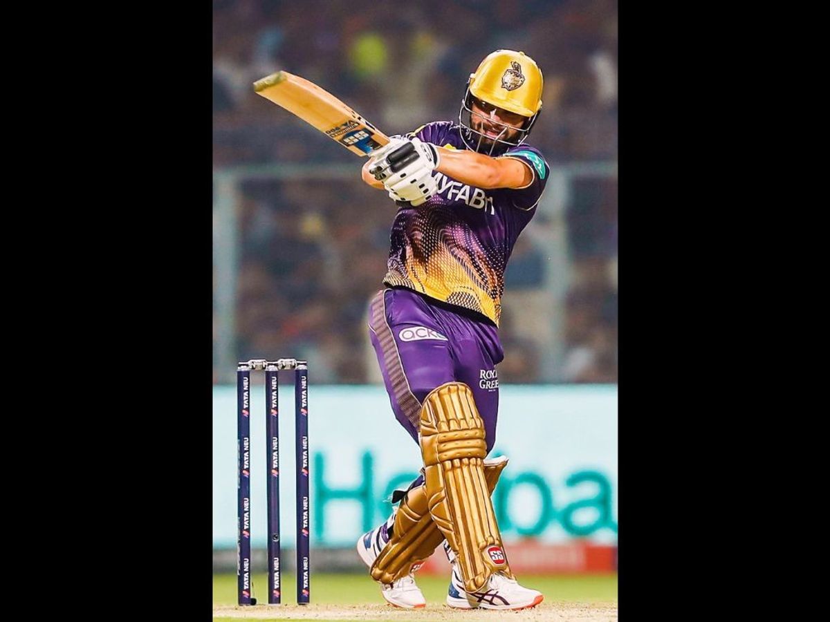 Kolkata Knight Riders batter Rinku Singh plays a shot in IPL 2023.