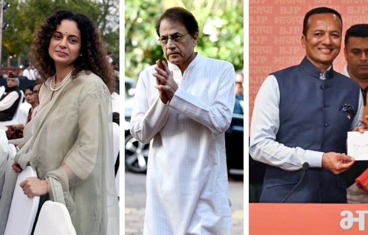 (L-R) Actors Kangana Ranaut, Arun Govil and industrialist Naveen Jindal