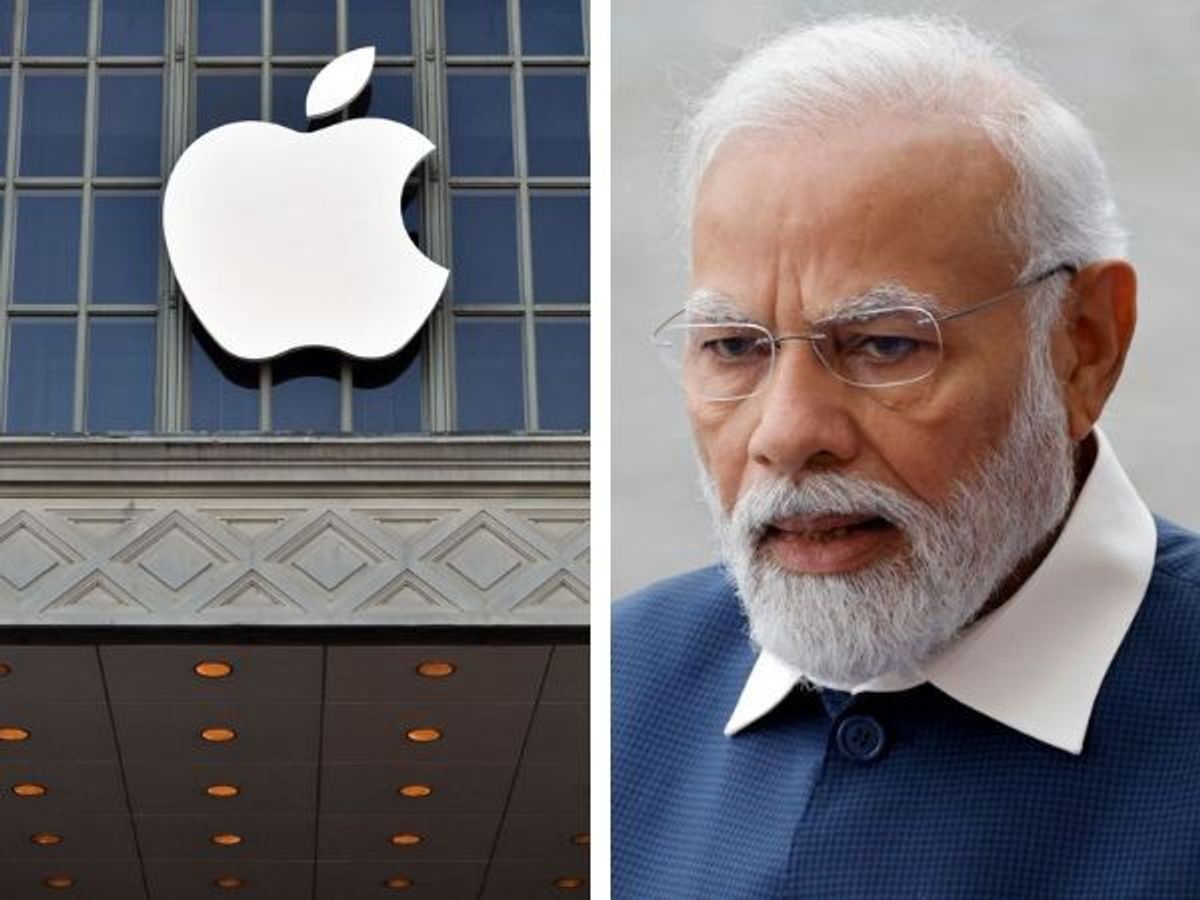(L-R) Apple logo and Indian prime minister Narendra Modi