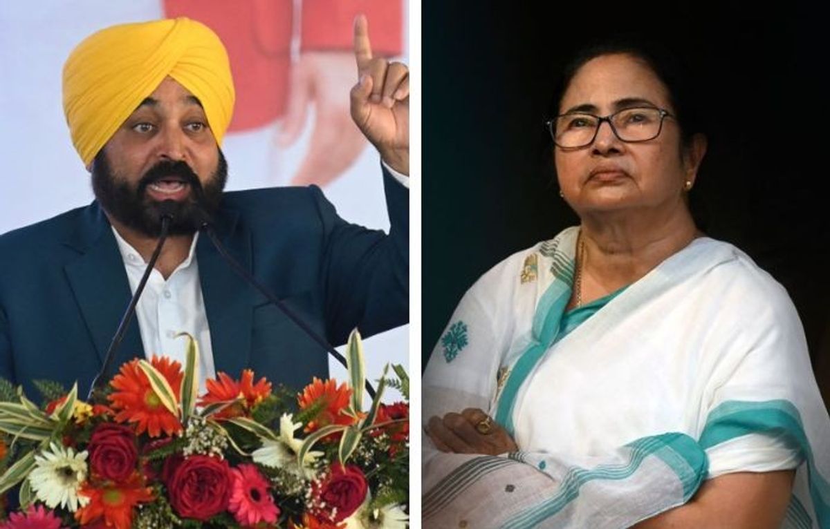 (L-R) Bhagwant Mann and Mamata Banerjee
