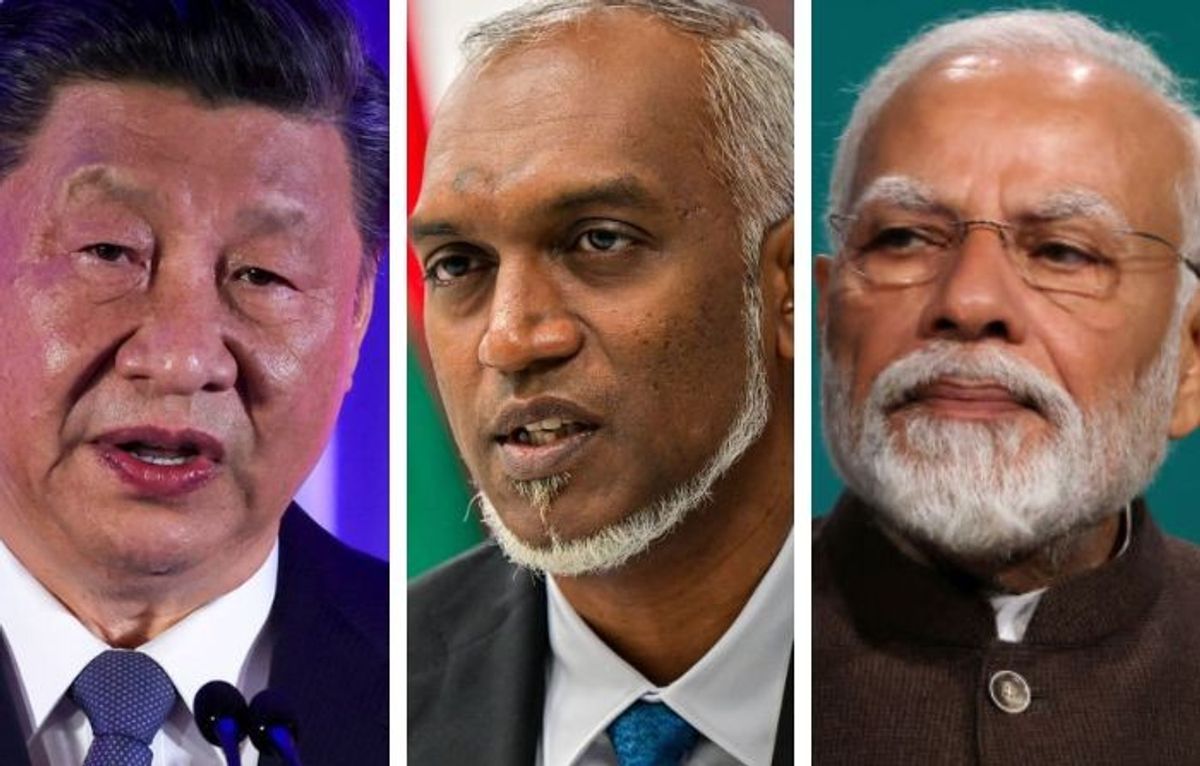 (L-R) Chinese president Xi Jinping, Maldives president Mohamed Muizzu and Indian PM Narendra Modi