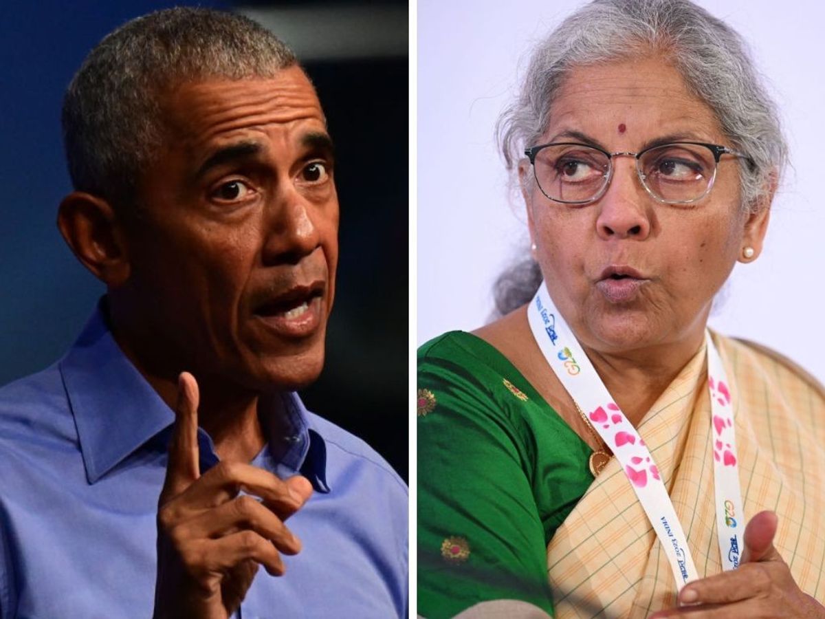(L-R) Former US president Barack Obama and Indian finance minister Nirmala Sitharaman