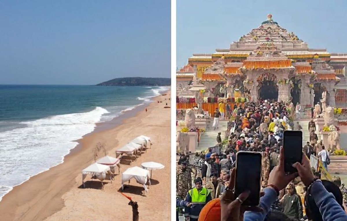 (L-R) Goa beach and Ram temple in Ayodhya