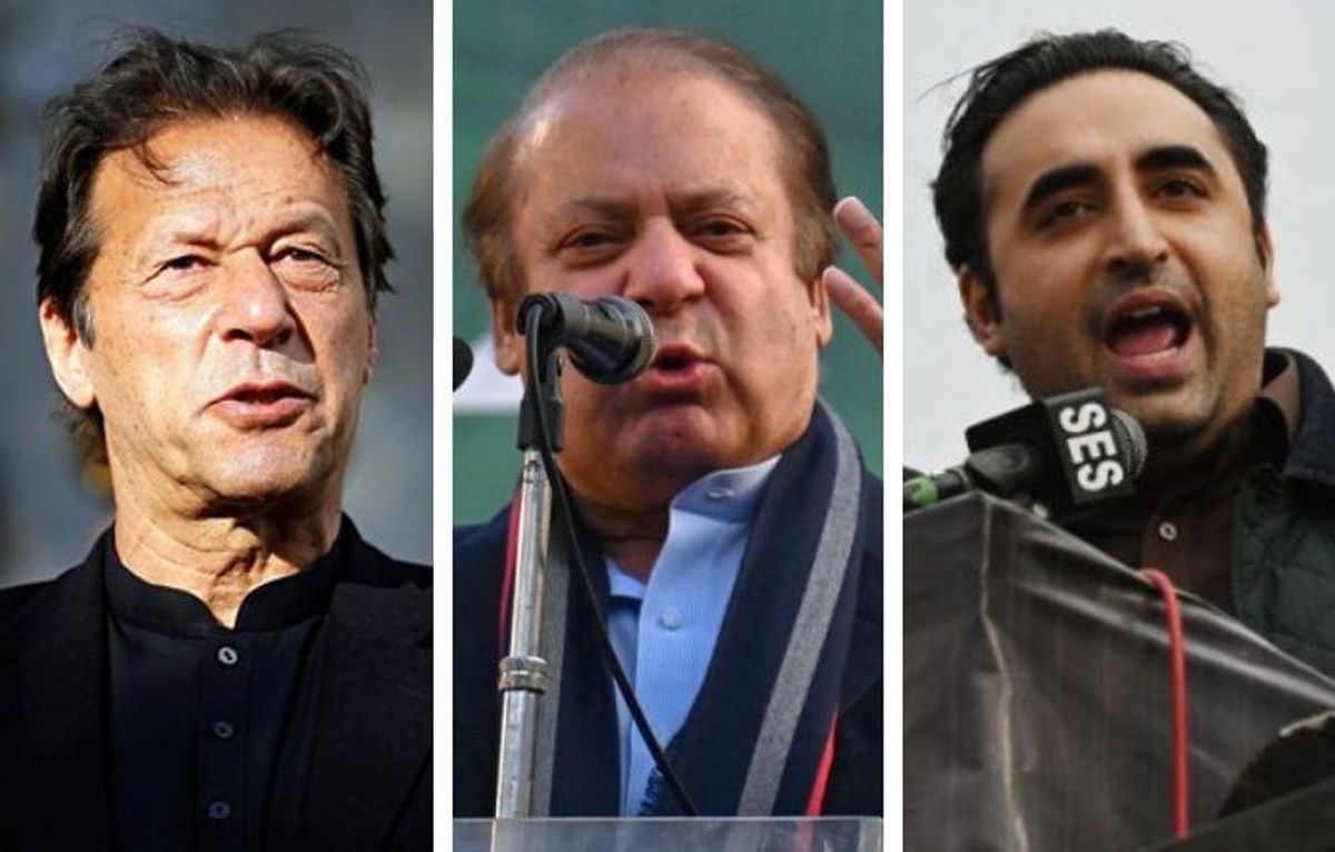 (L-R) Imran Khan, Nawaz Sharif and Bilawal Bhutto Zardari