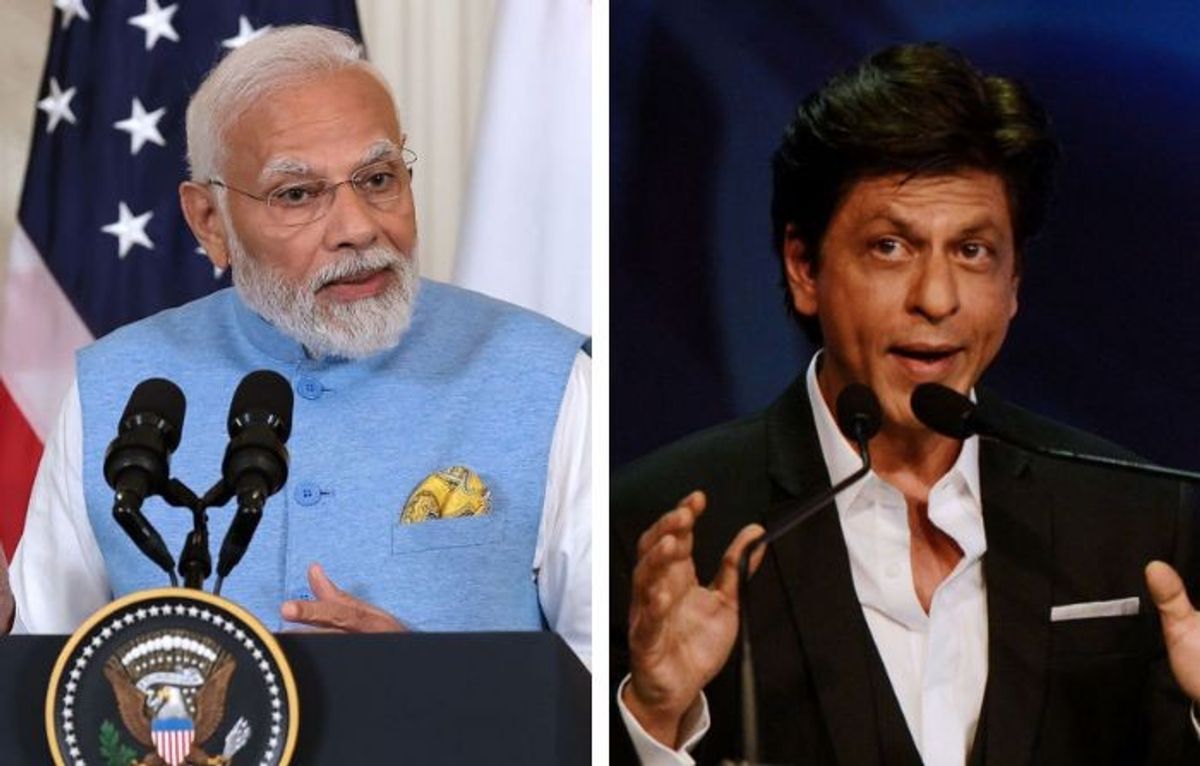 (L-R) Indian PM Narendra Modi and actor Shah Rukh Khan