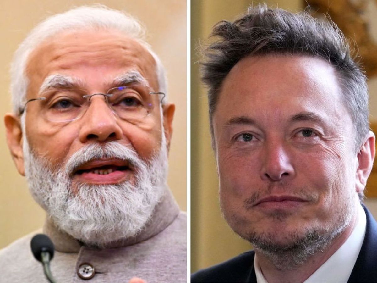 (L-R) Indian PM Narendra Modi and Tesla CEO Elon Musk
