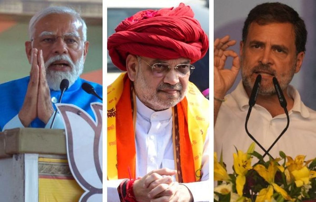 (L-R) Indian PM Narendra Modi, home minister Amit Shah and Indian National Congress leader Rahul Gandhi