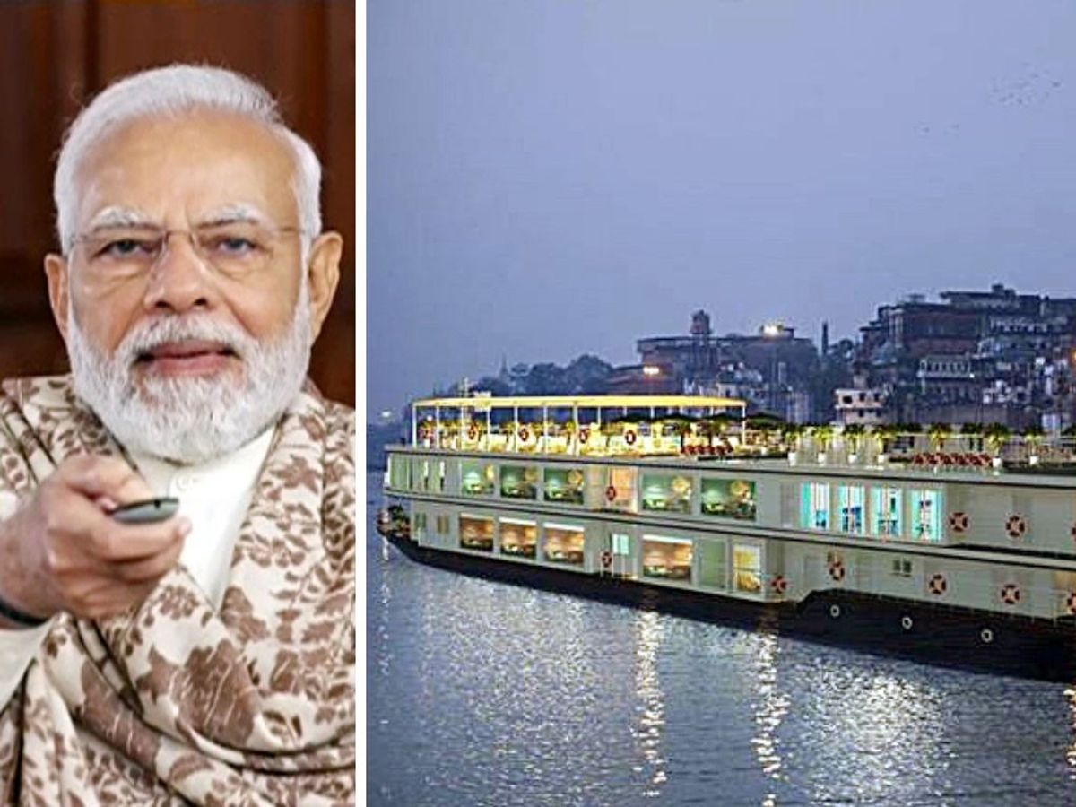 (L-R) Indian prime minister inaugurates the world's longest river cruise via video conferencing