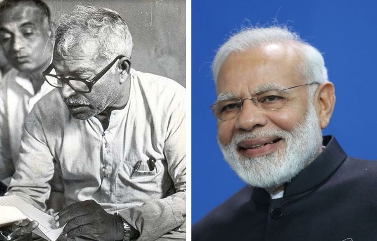 (L-R) Indian social justice leader Karpoori Thakur and PM Narendra Modi