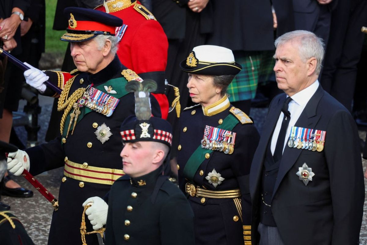(L-R) King Charles III, Princess Anne and Prince Andrew