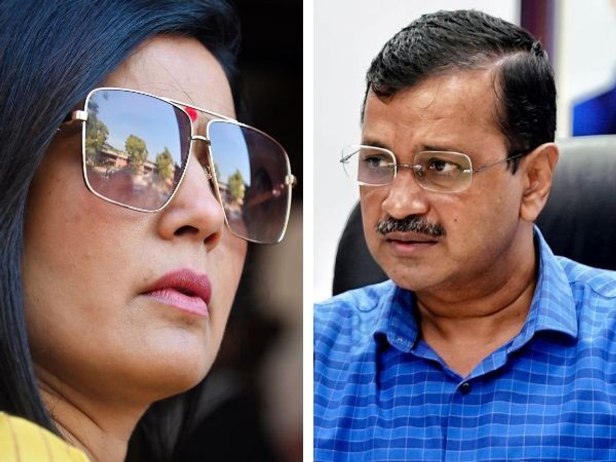 (L-R) MP Mahua Moitra and Delhi chief minister Arvind Kejriwal