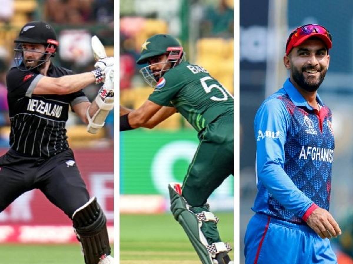 (L-R) New Zealand captain Kane Williamson, Pakistan captain Babar Azam and Afghanistan captain Hashmatullah Shahidi