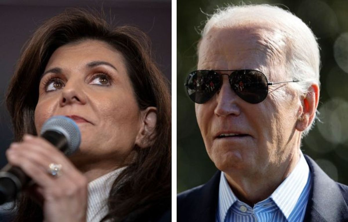 (L-R) Nikki Haley and US president Joe Biden