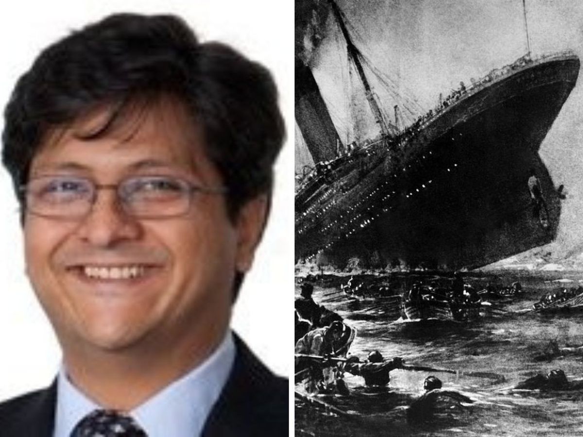 (L-R) Pakistani businessman Shahzada Dawood and sinking Titanic