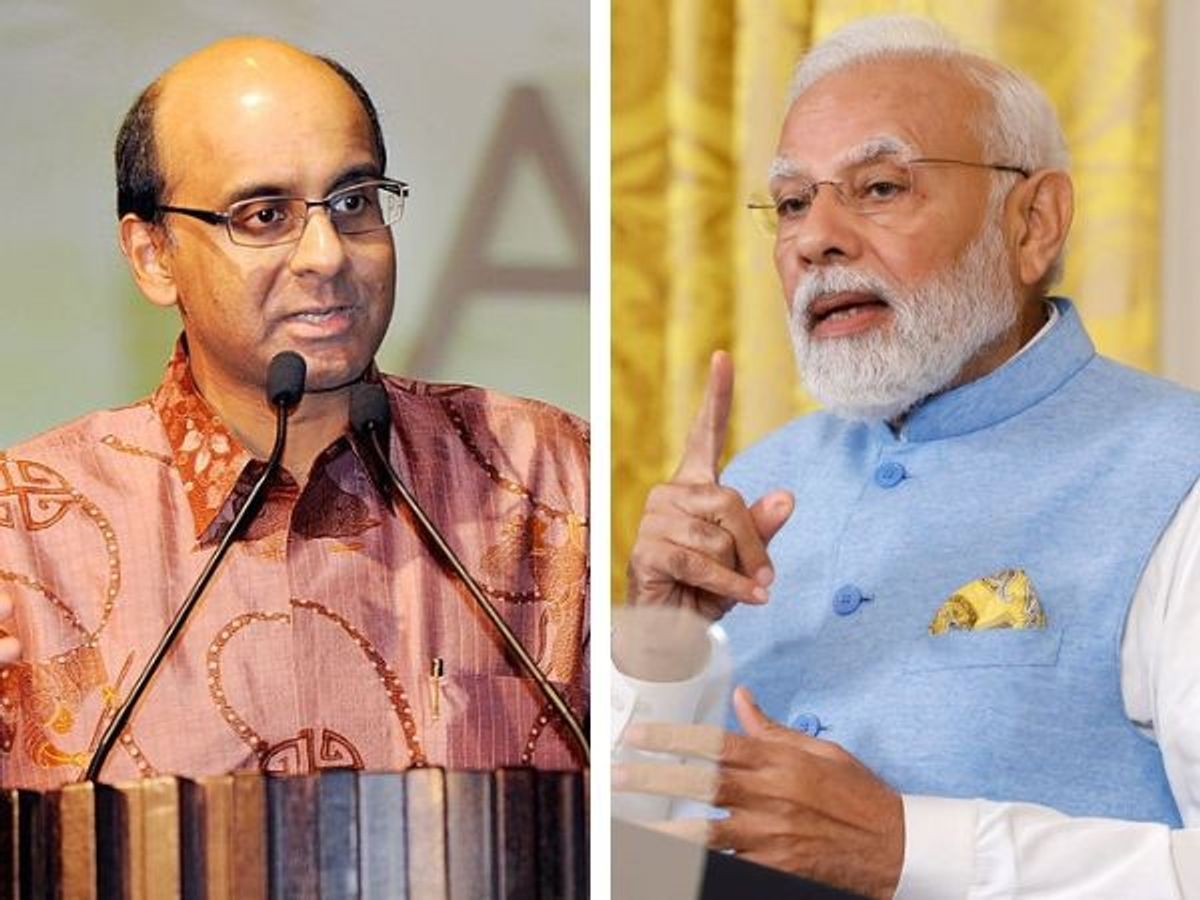(L-R) Singapore president-elect Tharman Shanmugaratnam and Indian prime minister Narendra Modi