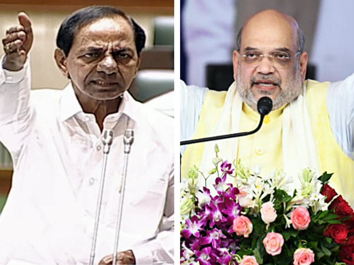 (L-R) Telangana chief minister K Chandrasekhar Rao and Indian home minister Amit Shah