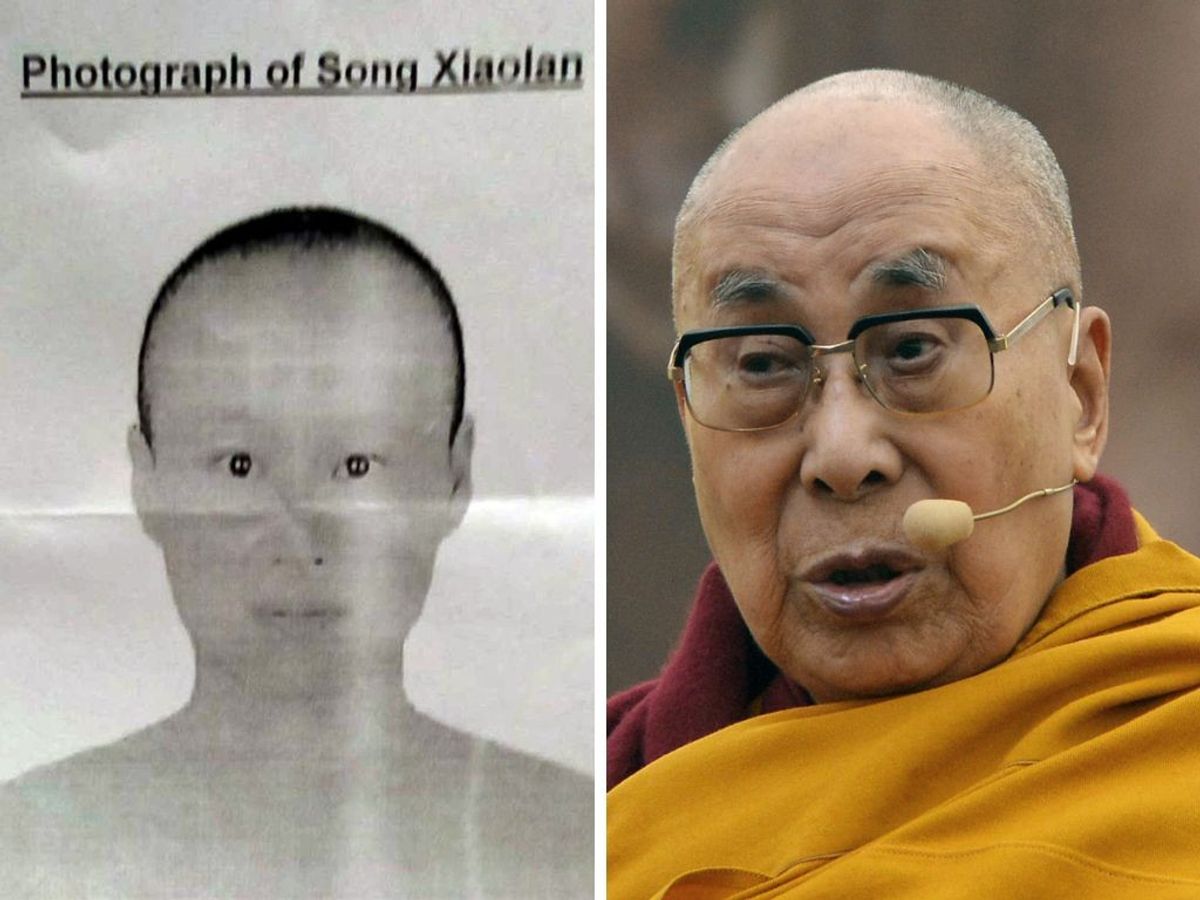 (L-R) The sketch of a Chinese woman identified as Song Xiaolan, who is suspected of spying on Tibetan Spiritual leader Dalai Lama, in India & the Dalai Lama