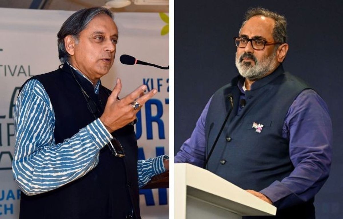 (L-R) Thiruvananthapuram MP Shashi Tharoor and Rajeev Chandrasekhar