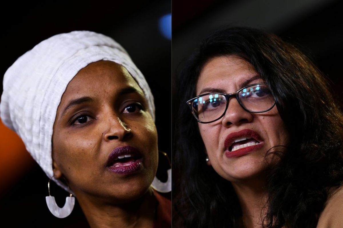 (L-R) US Congresswomen Ilhan Omar and Rashida Tlaib