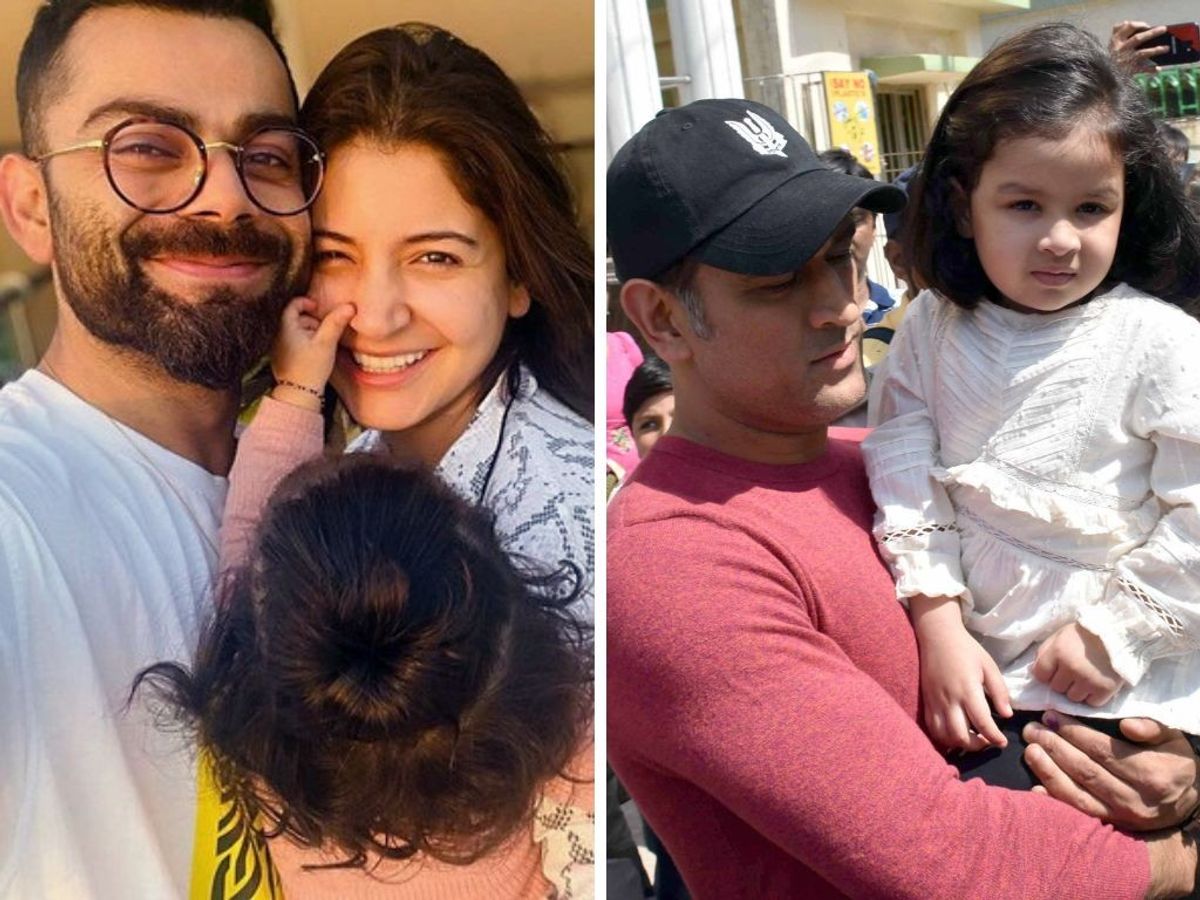 (L-R) Virat Kohli with family and MS Dhoini with daughter Ziva