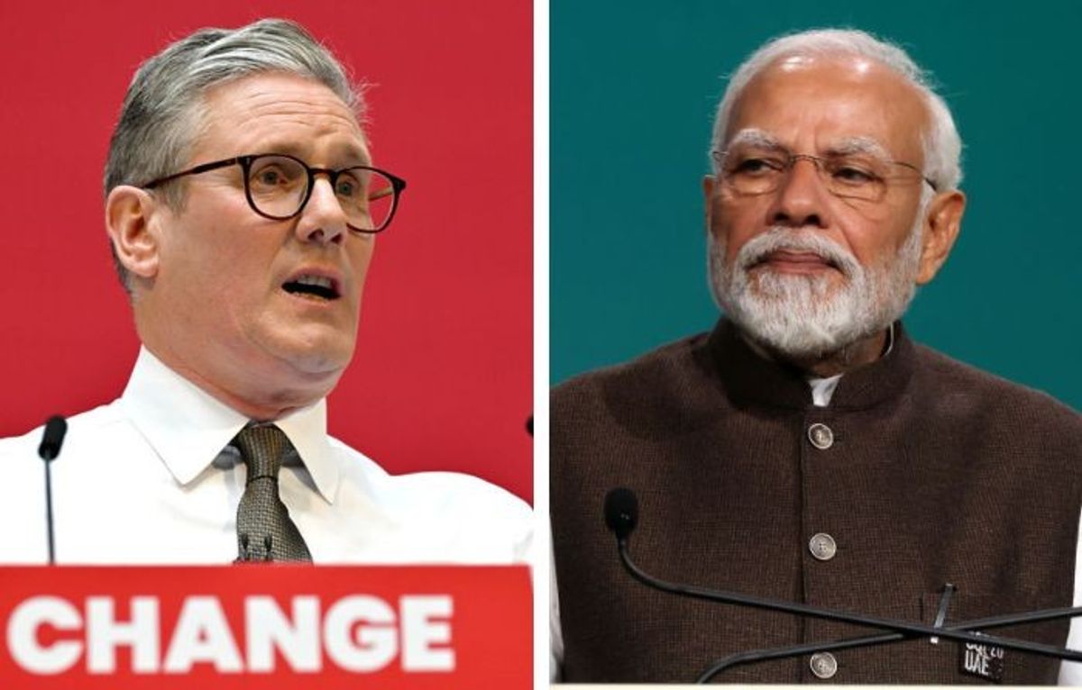 Labour leader Keir Starmer (L) and Indian PM Narendra Modi