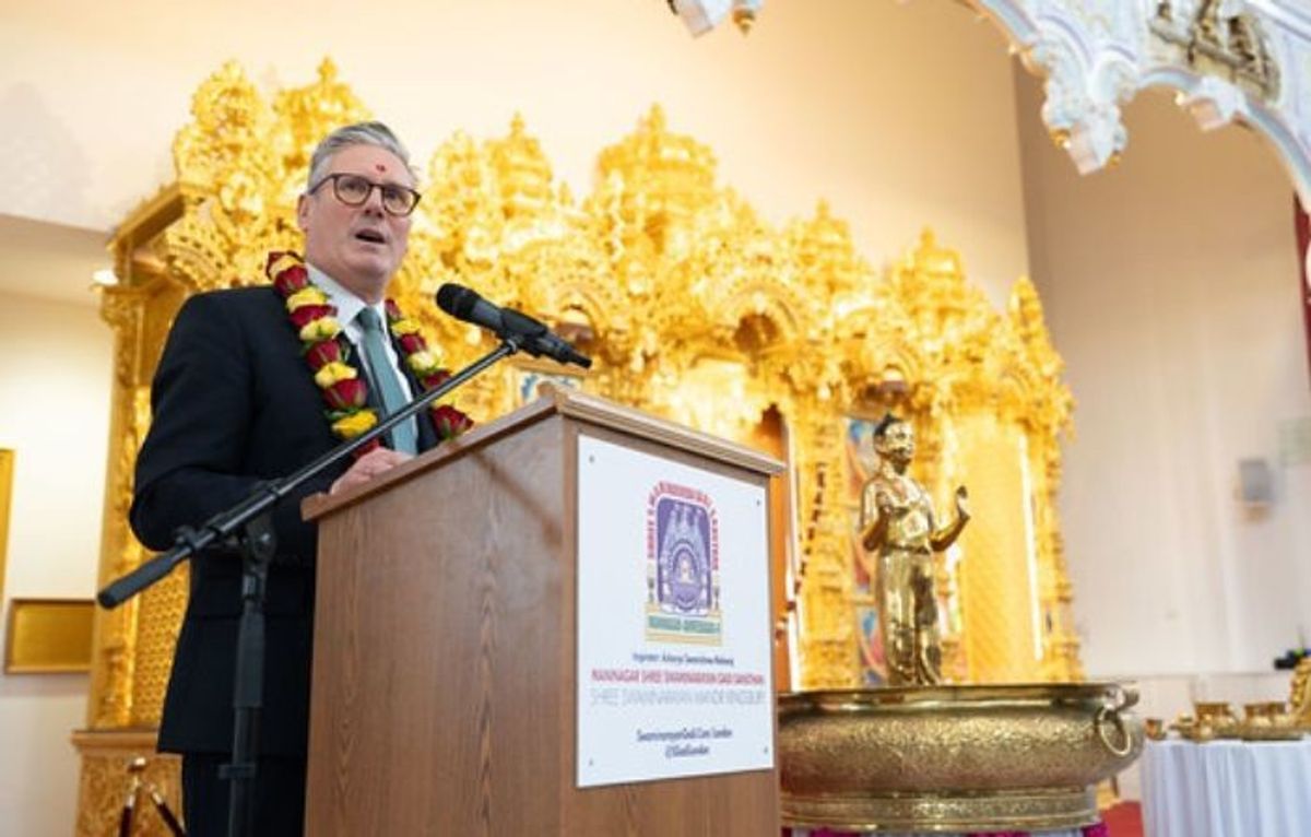 Labour leader Keir Starmer speaks at Hindu temple in Kingsbury, London.