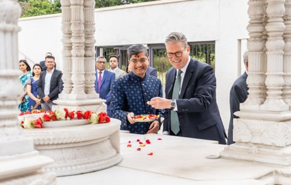 Labour leader Keir Starmer speaks at Hindu temple in Kingsbury, London.